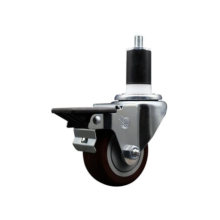 Service Caster 3'' Maroon Poly Swivel 1-1/2'' Expanding Stem Caster with Brake SCC-EX20S314-PPUB-MRN-PLB-112